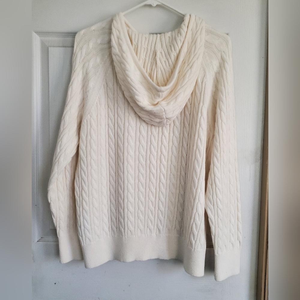 J Crew Cable Knit Womans Hooded Sweater, Size Large - Picture 4 of 6